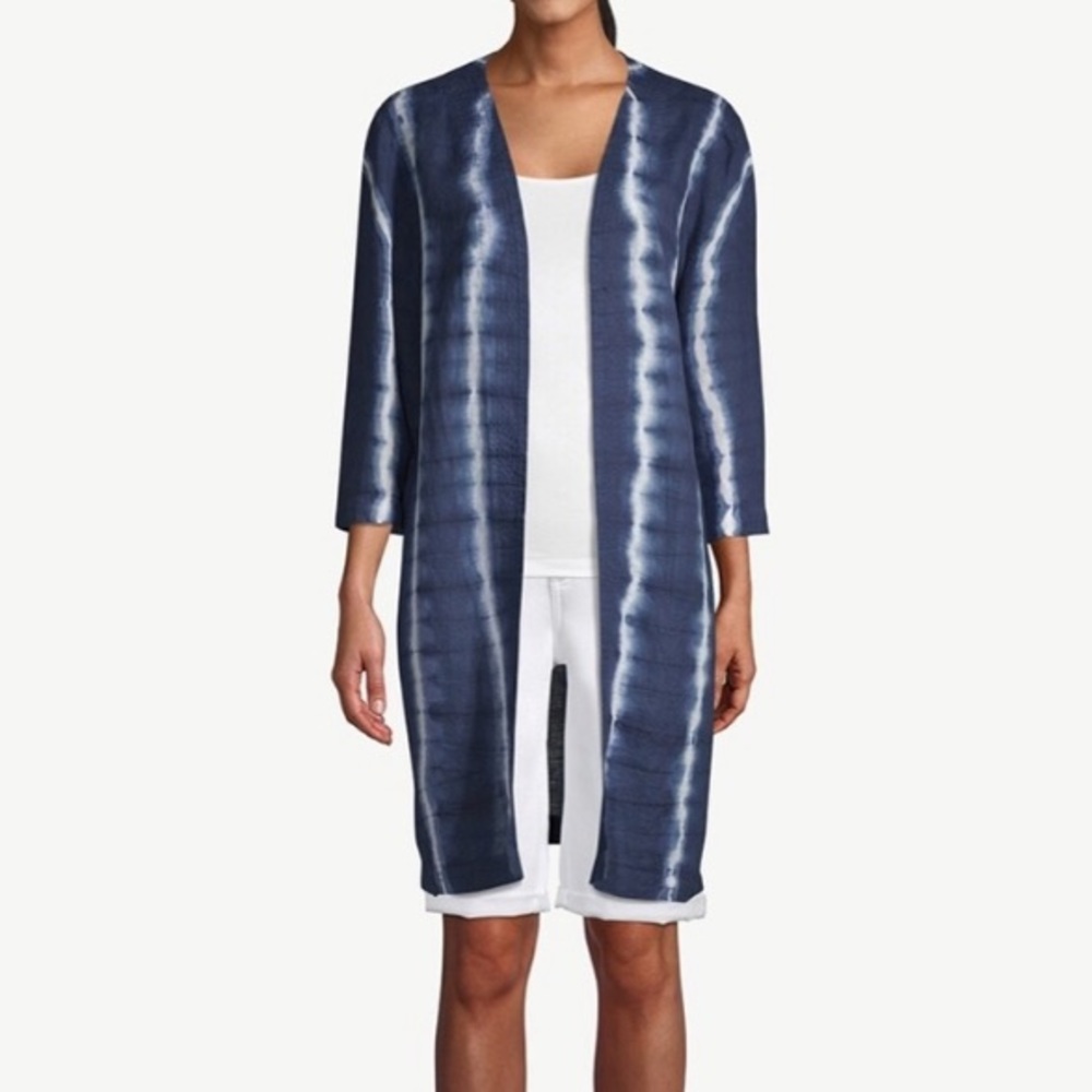NWT Chico’s Linen Kimono Tie Dye Jacket in Indigo